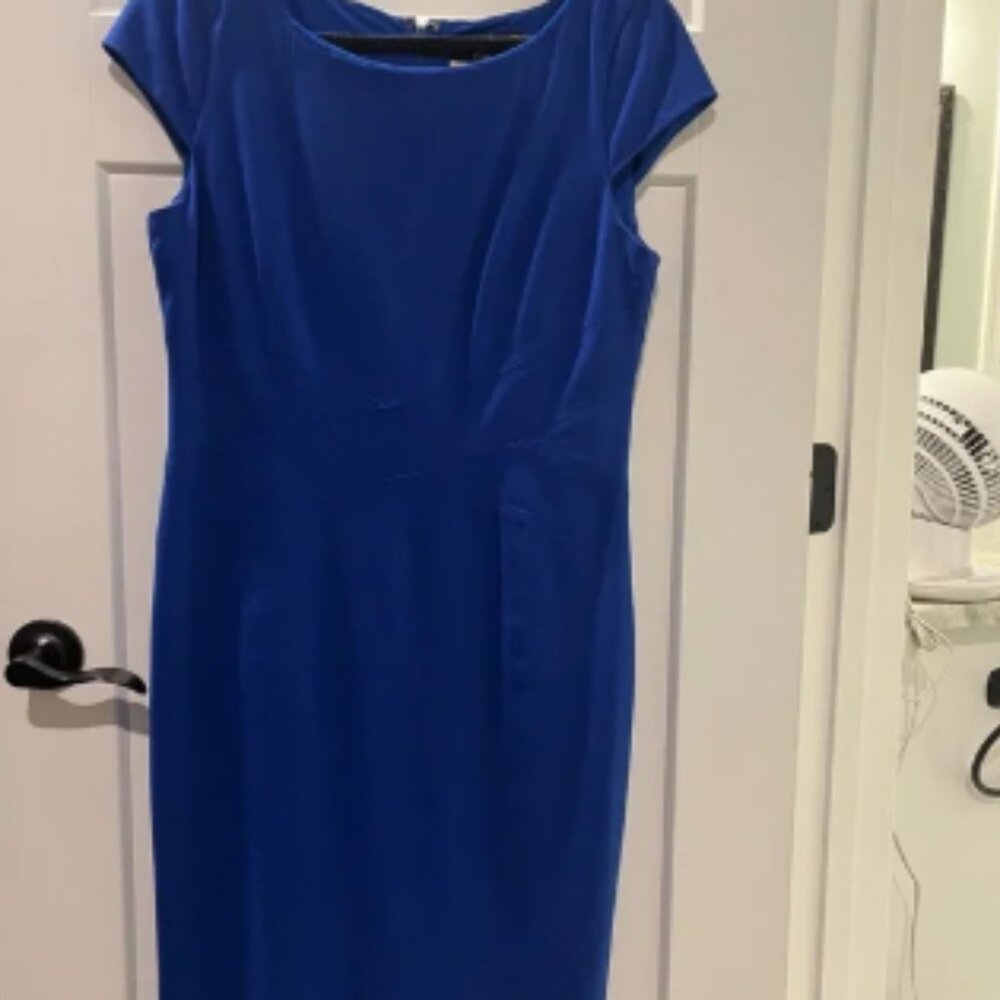 White House Black Market royal Blue Sheath Midi Dress Bateau Neckline